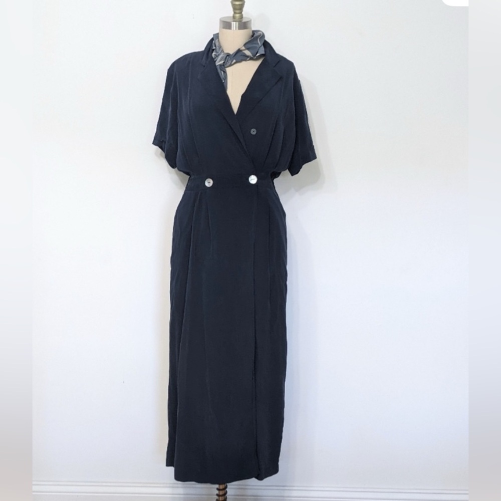 (60) vtg 90s silk french day dress